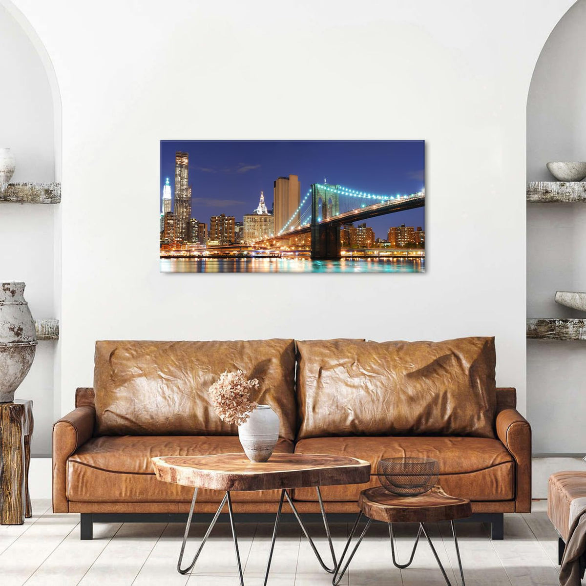 Brooklyn Bridge Wall Art New York NIght Picture for Living Room Decor 20x40 (40"L x 20"W / Brooklyn Bridge)