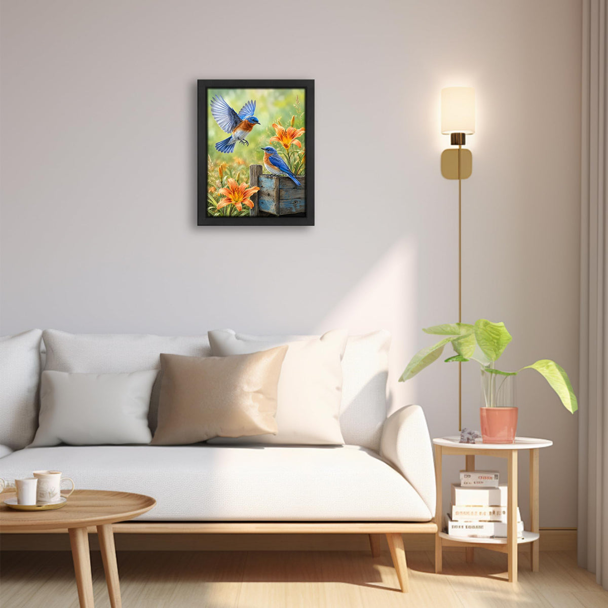 Bluebird Flower Decor Wall Art (Wall Art Framed 16 / 20"L x 16"W)