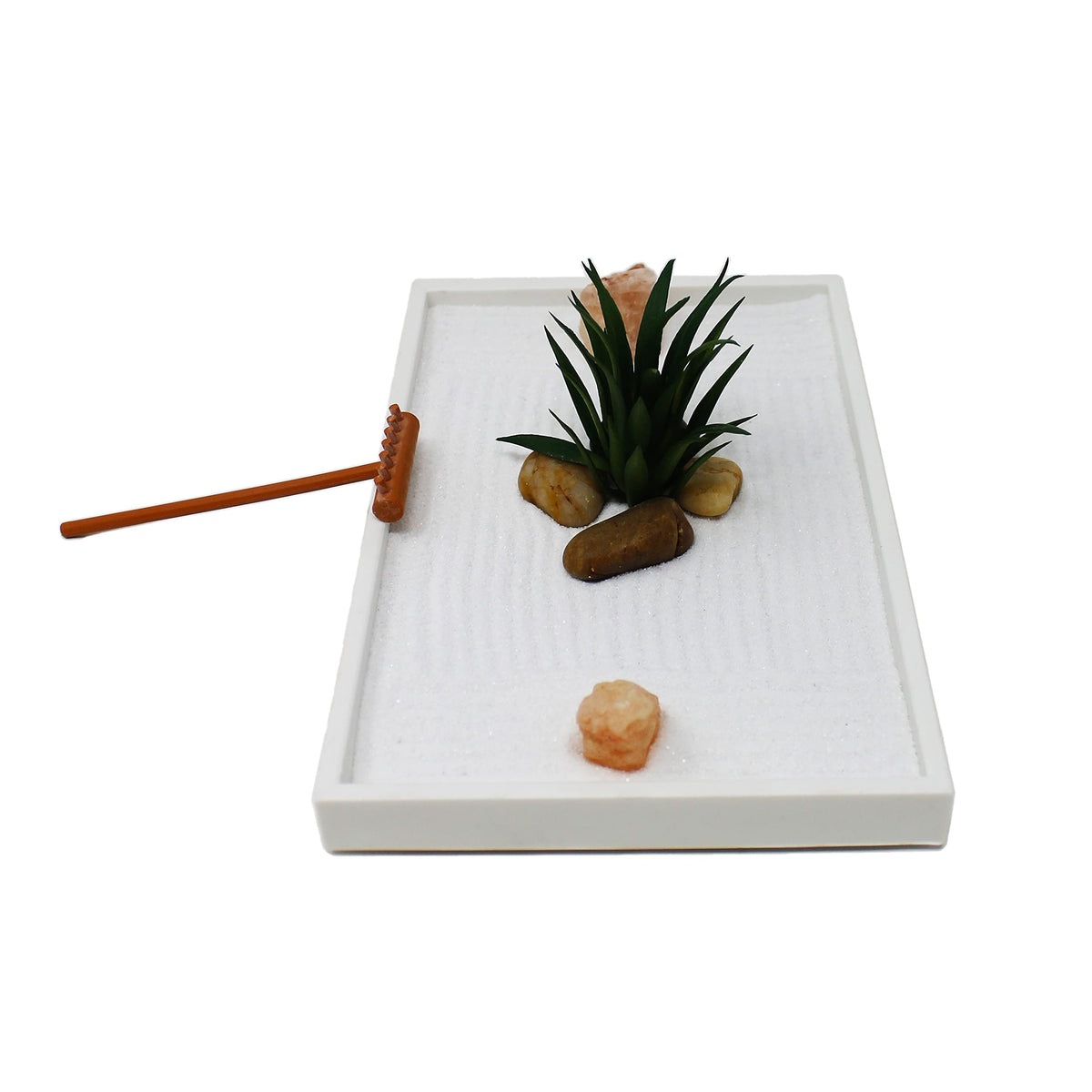 Mini Zen Garden Kit for Desk with White Sand (Rectangle)