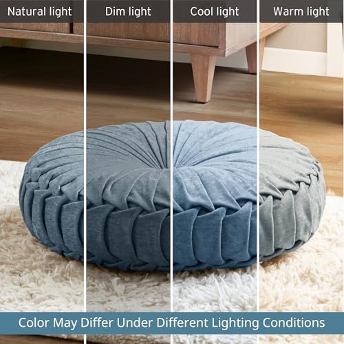 Round Chenille Tufted Floor Pillow Dia 22"x6" Aqua (Round Aqua / Dia 22" x 6"H)