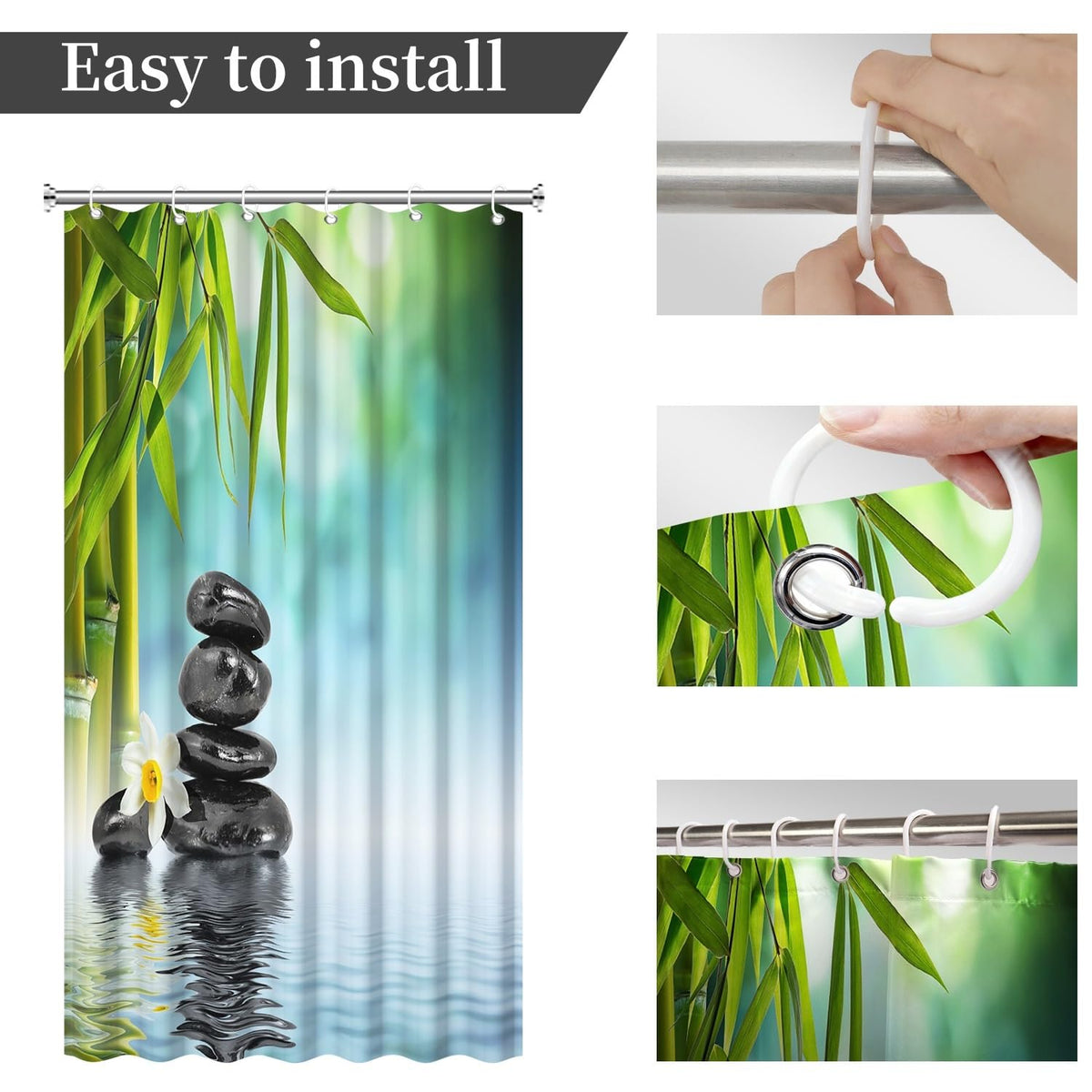 Zen Spa Shower Curtain Zen Stone Shower Curtain Lotus Bamboo Water Reflection Relaxing Meditation Waterproof Cloth Fabric Bathroom Curtains Set with Hooks Bath Bathtub Home Decor 36x72 inch (36"W x 72"L (Pack of 1) / Green 06)
