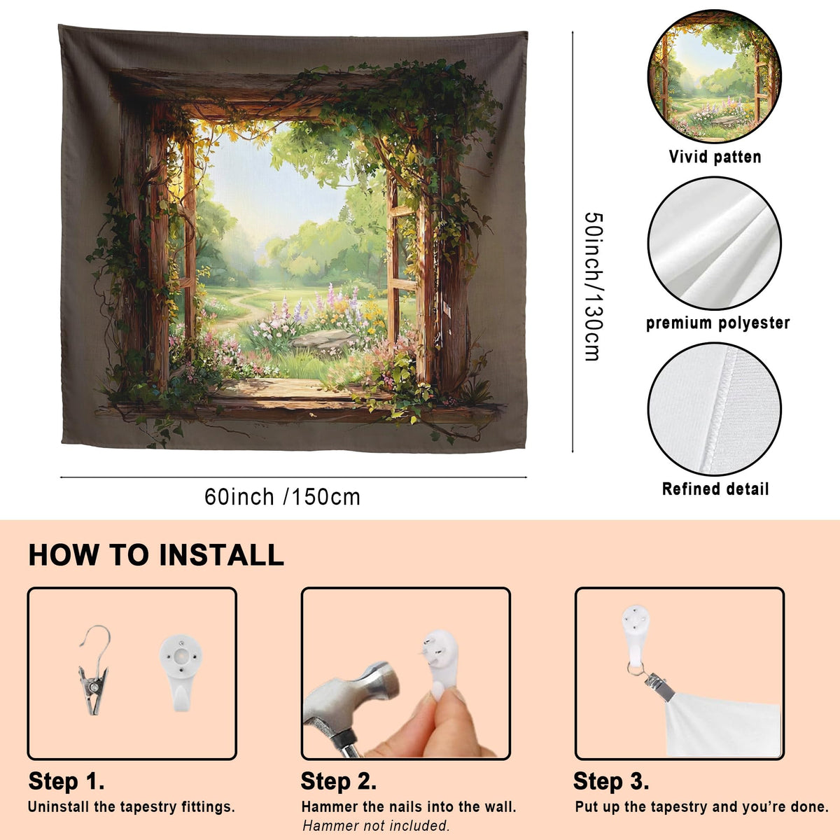 Garden Window Tapestry 60 x 50 Inch (green)