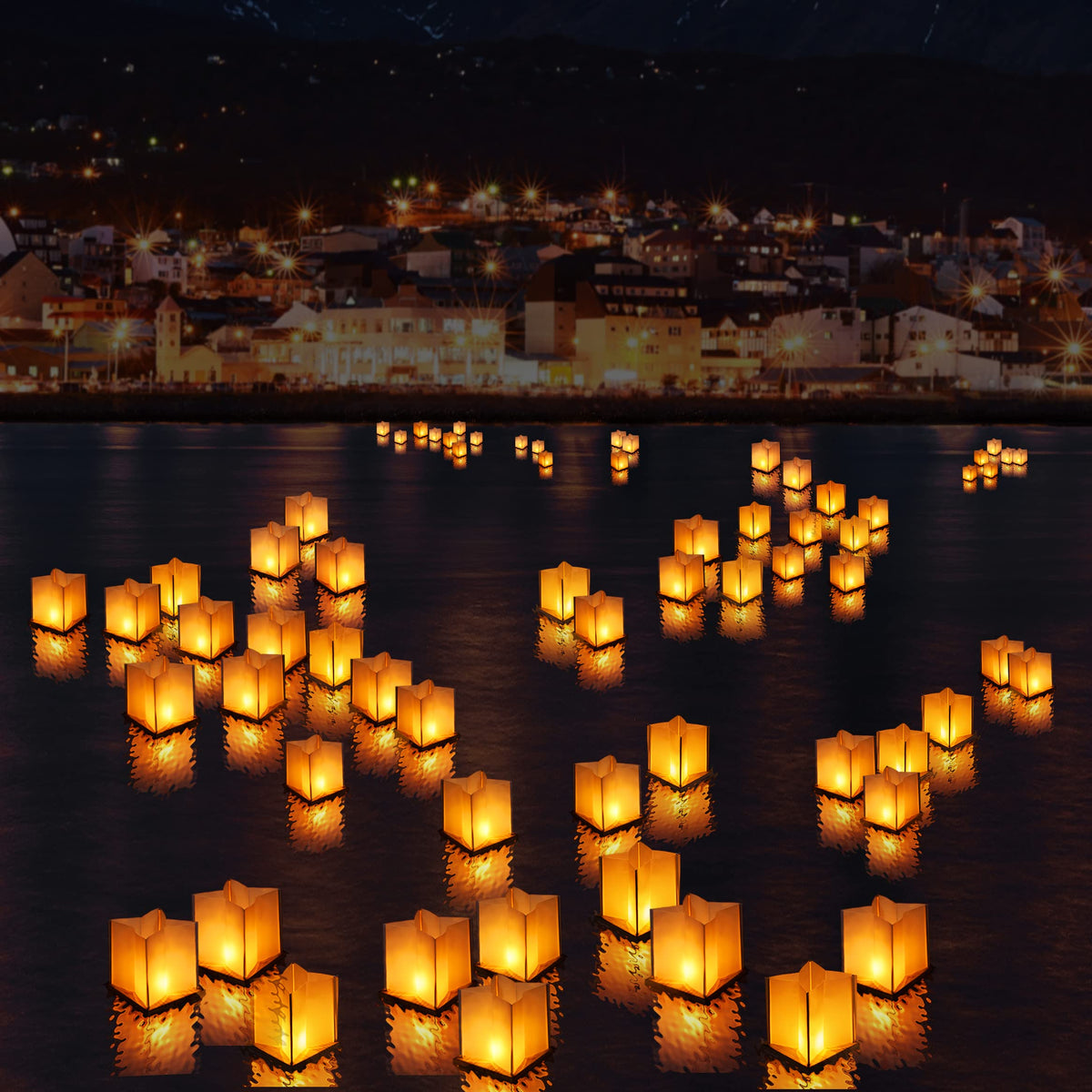 20 Pack 6" Star Shaped Floating Lanterns with Waterproof Wooden Base Sets