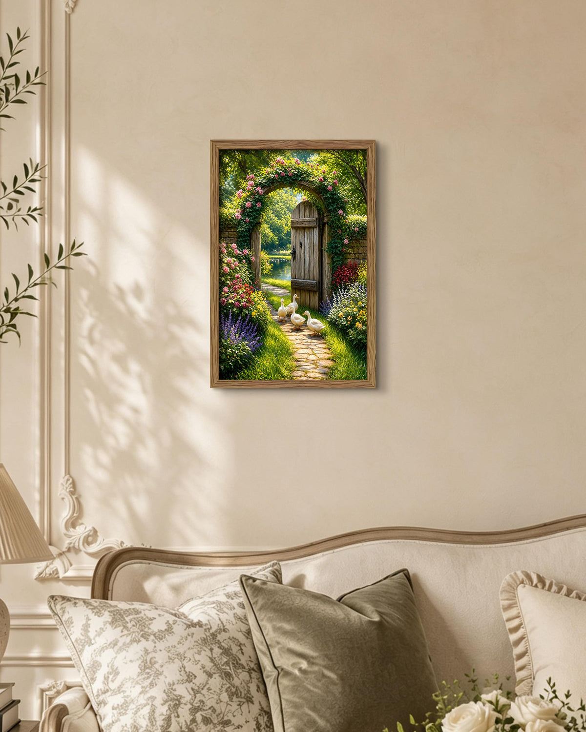 Duck Garden Framed Canvas Wall Art (A-White Duck / 24"L x 16"W)