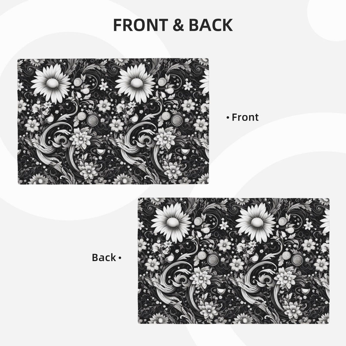 Black and White Flower Sketch Place Mat Set of 6 Pieces Heat (6PCS / Black and White Flower)