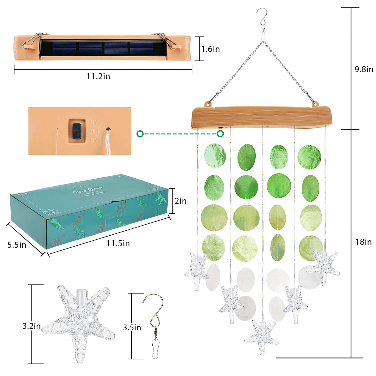 Solar Wind Chimes for Outside (White&green)