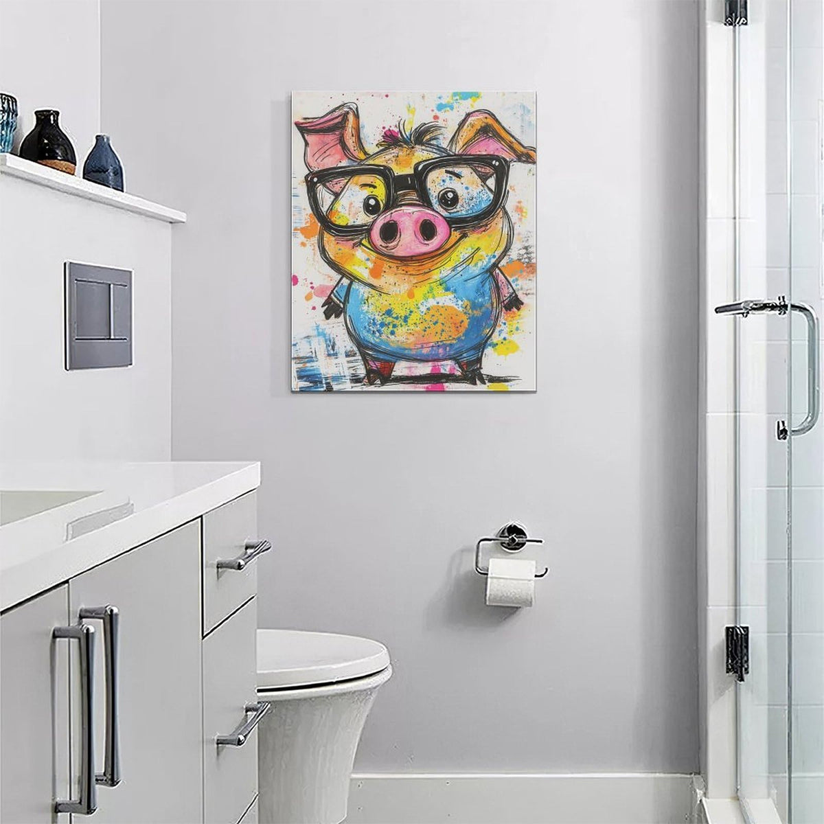 Pig Wall Decor Cute Pig Pictures Funny Pigs Canvas Wall Art Painting Home Modern Artwork Decorations Framed for Living Room Bedroom Bathroom Office 16 x 20 inch (20L" x 16W" / funny Pig)