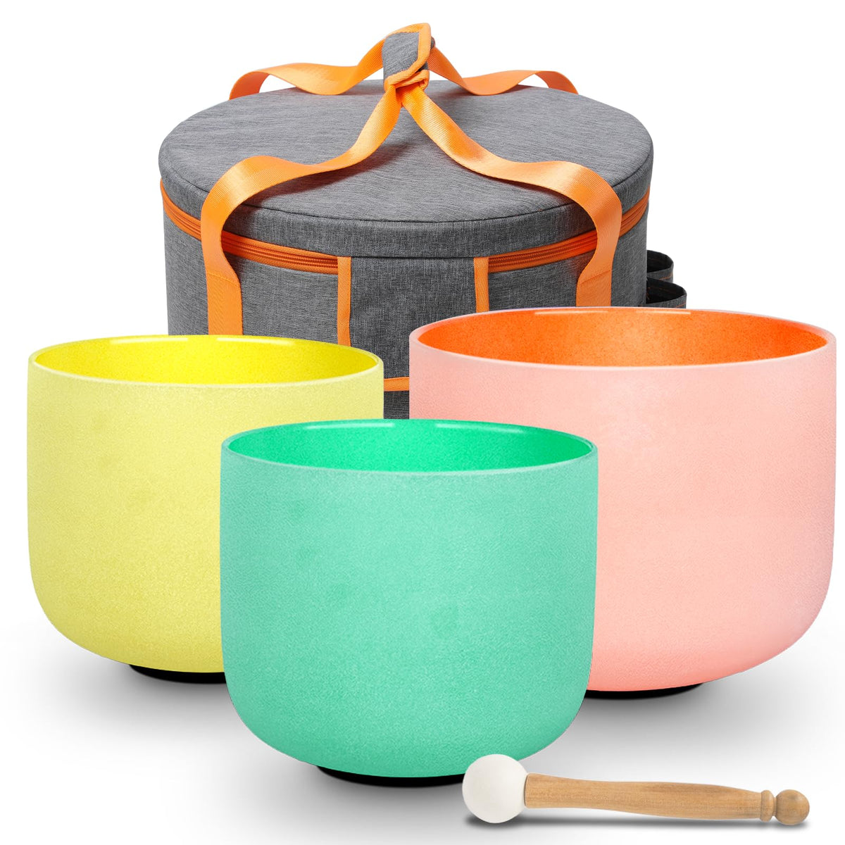 Set of 7 6 12 inch Color Tuned 432hz Quartz Crystal Singing Bowls with Heavy Duty Carrying Cases and Singing Bowl Mallets Multi (Set of 7, Colour)