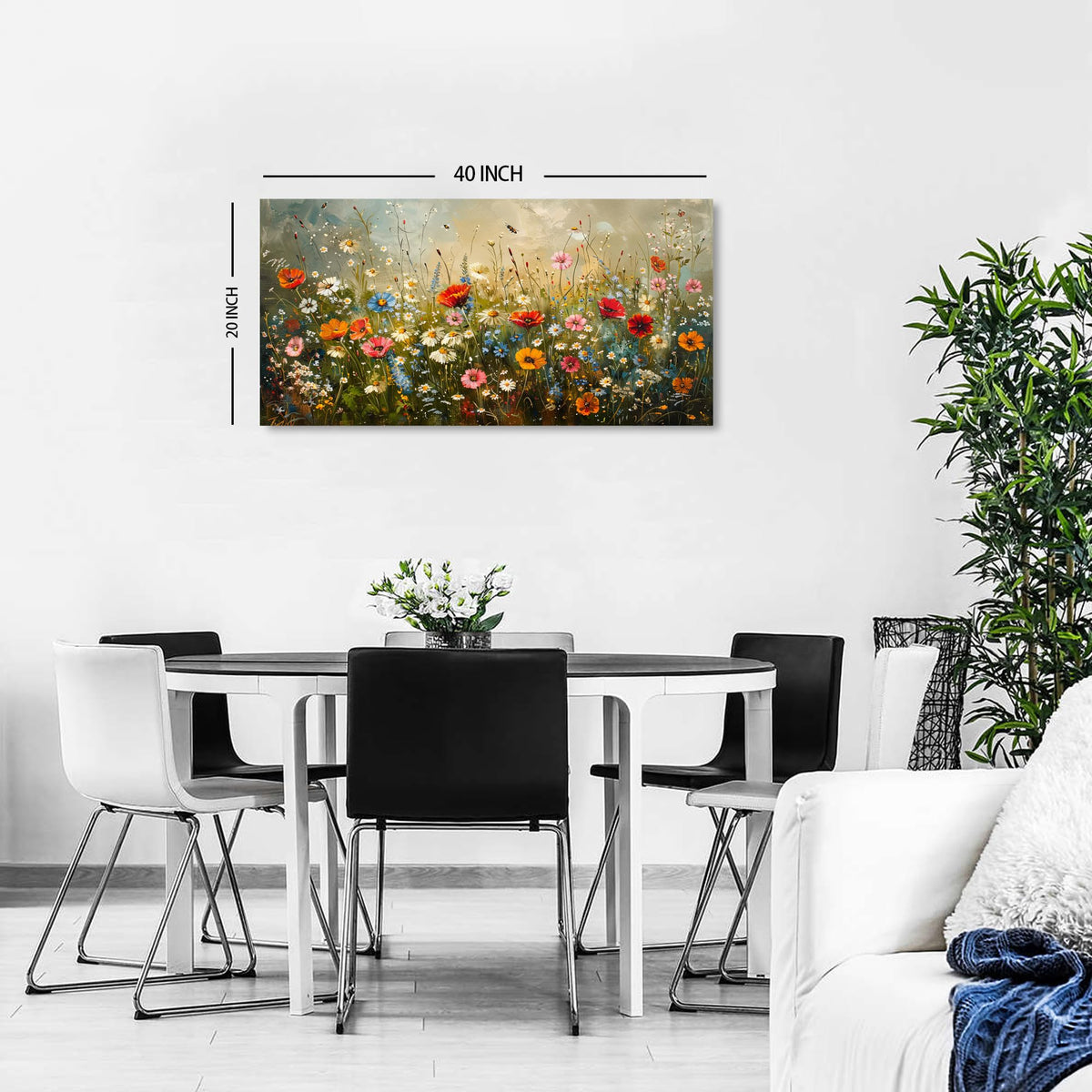 Colorful Wildflower Wall Art Farmhouse Flower Picture Wall Decor for Living Room Rustic Daisy Poppy Posters Watercolor Nature Botanical Prints Floral Meadow Artwork Bedroom Bathroom Decoration 20x40" (40"L x 20"W / Wildflowers)