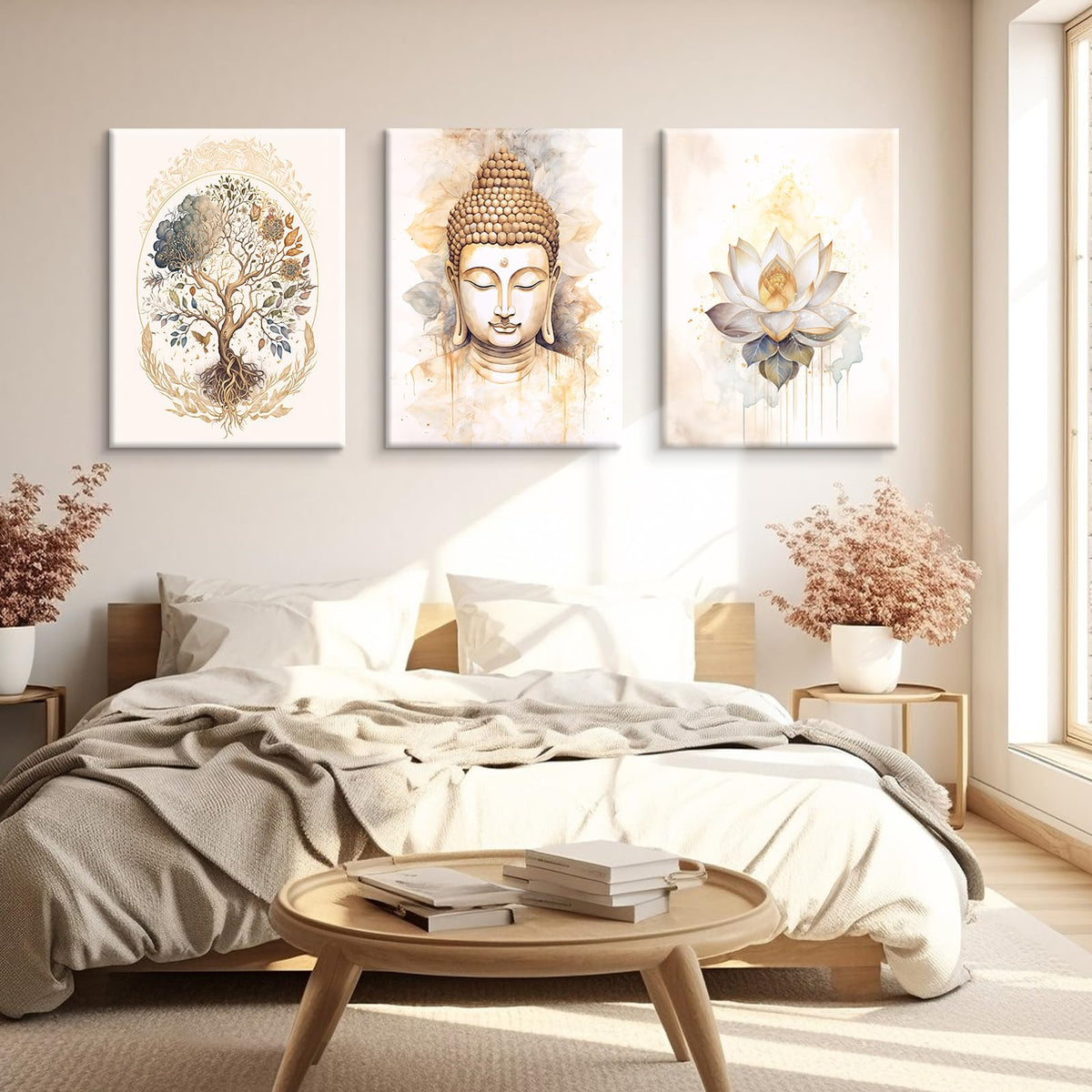 Zen Wall Art Decor Buddha Lotus Flower Artwork Tree of Life Canvas Painting Yoga Meditation Studio Wall Art Mindfulness Spiritual Energy Poster for Living Room Bedroom 16x24x3 Inch Wrapped Canvas (16x24 Inch Wrapped Canvas / Buddha Flower Prints)