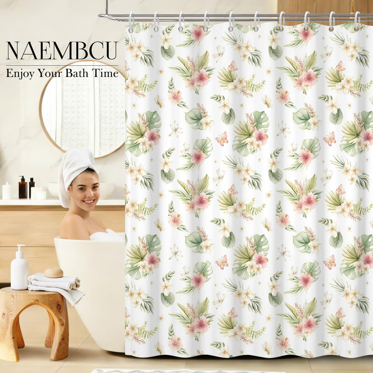 Tropical Floral Shower Curtain 71x74 Inch (Floral-m)