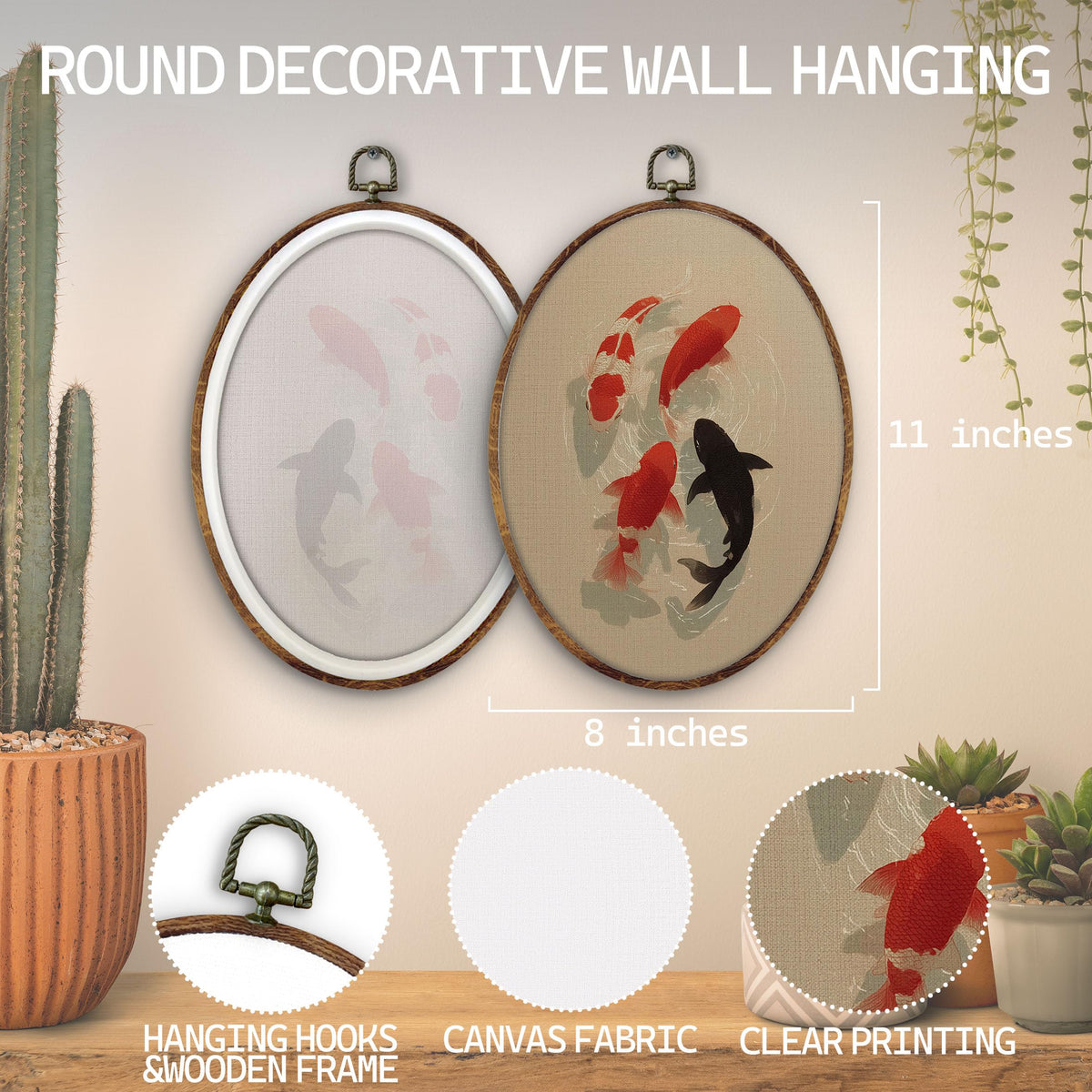 Japanese Koi Fish Oval Wall Art Decor (koi)
