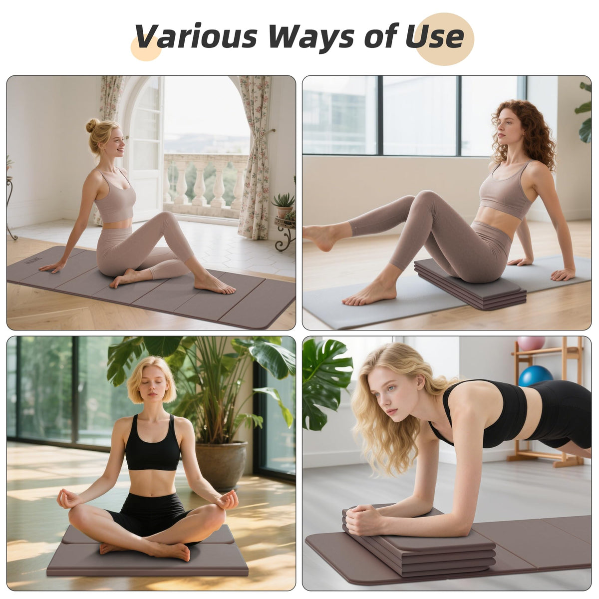 Foldable Yoga Mat 74"Lx32"Wx1 (Brown)