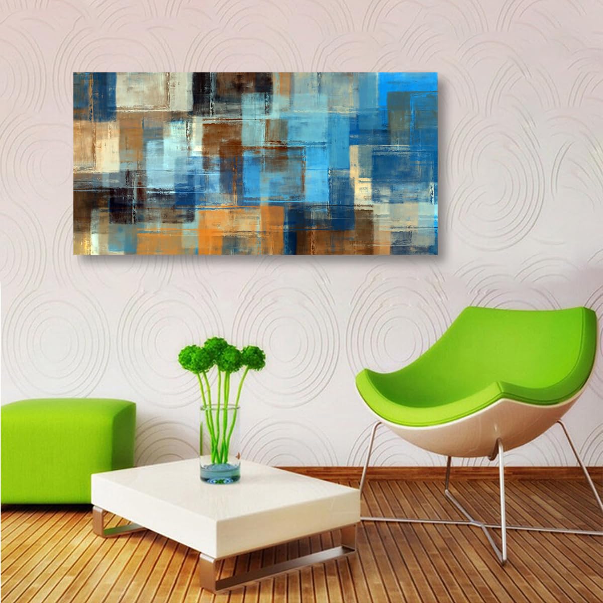Colour Abstract Pictures Canvas Wall Art for Living room Office Bedroom Wall Decor (40"L x 20"W / Blue Yellow Abstract)