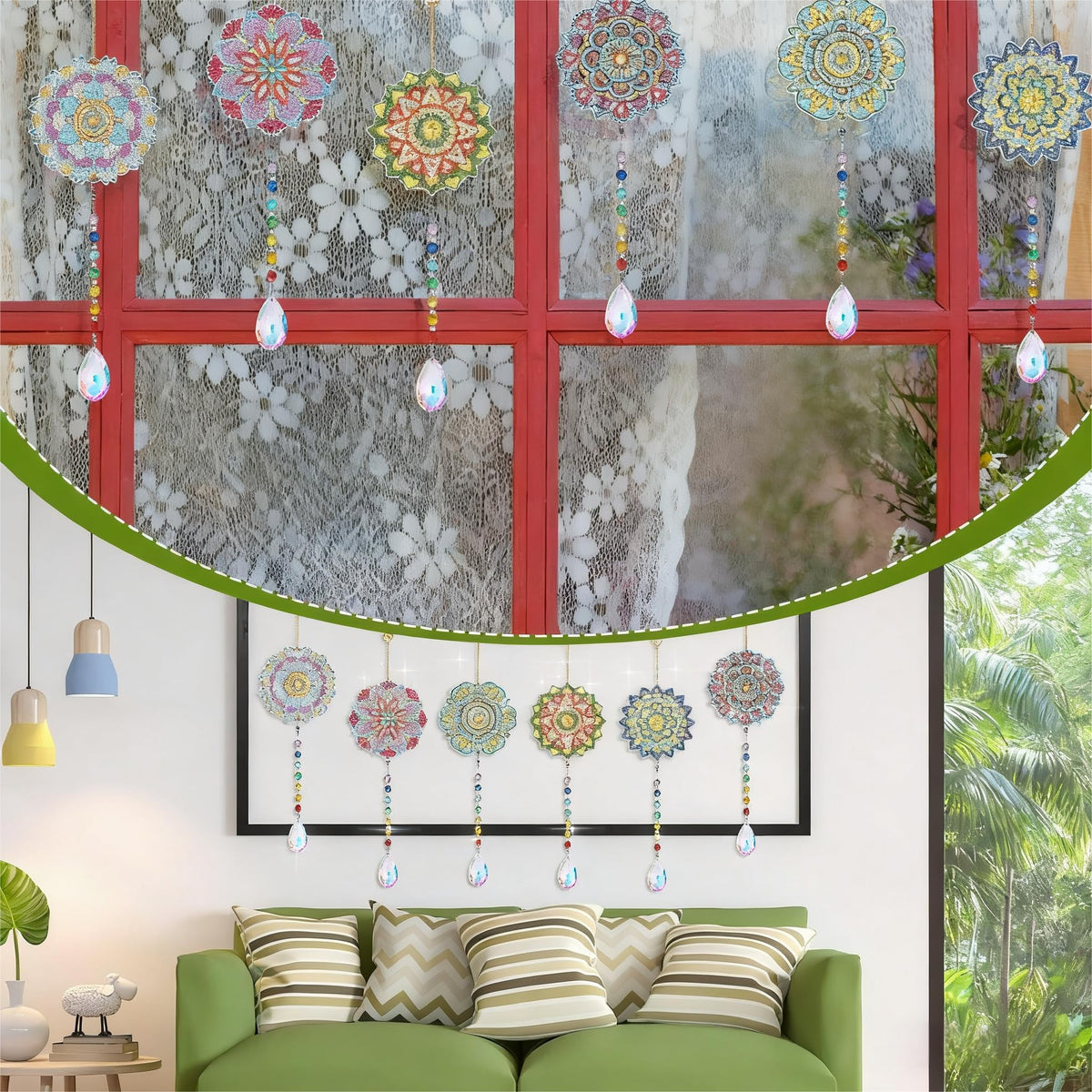 6 Pcs Diamond Painting Art Suncatcher Mandala Double Sided Wind Chimes DIY Paint Crafts for Adults Window Home Garden Car Ornament Decor (Mandala)