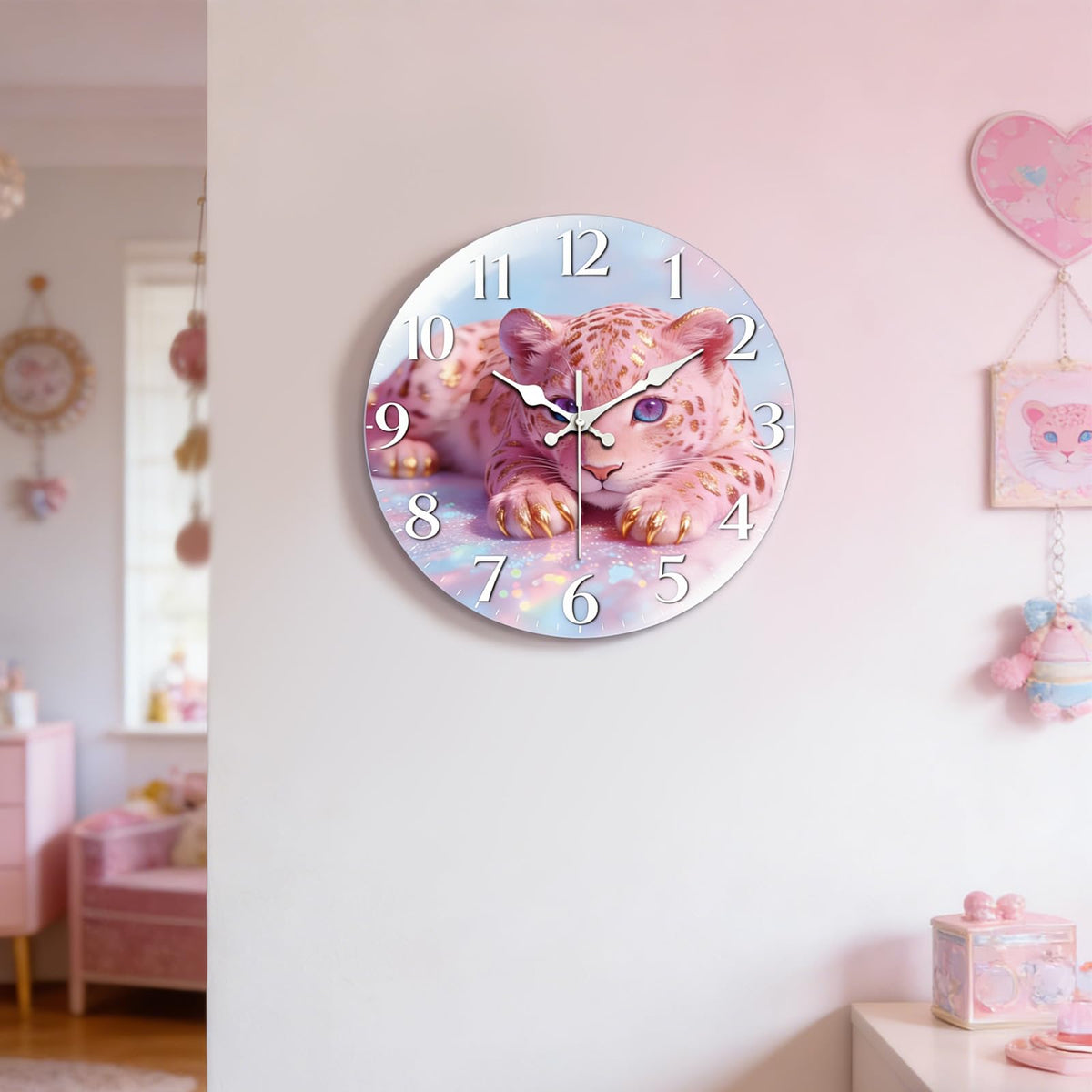 Pink Leopard Wall Clocks Battery Operated (Pink Leopard)