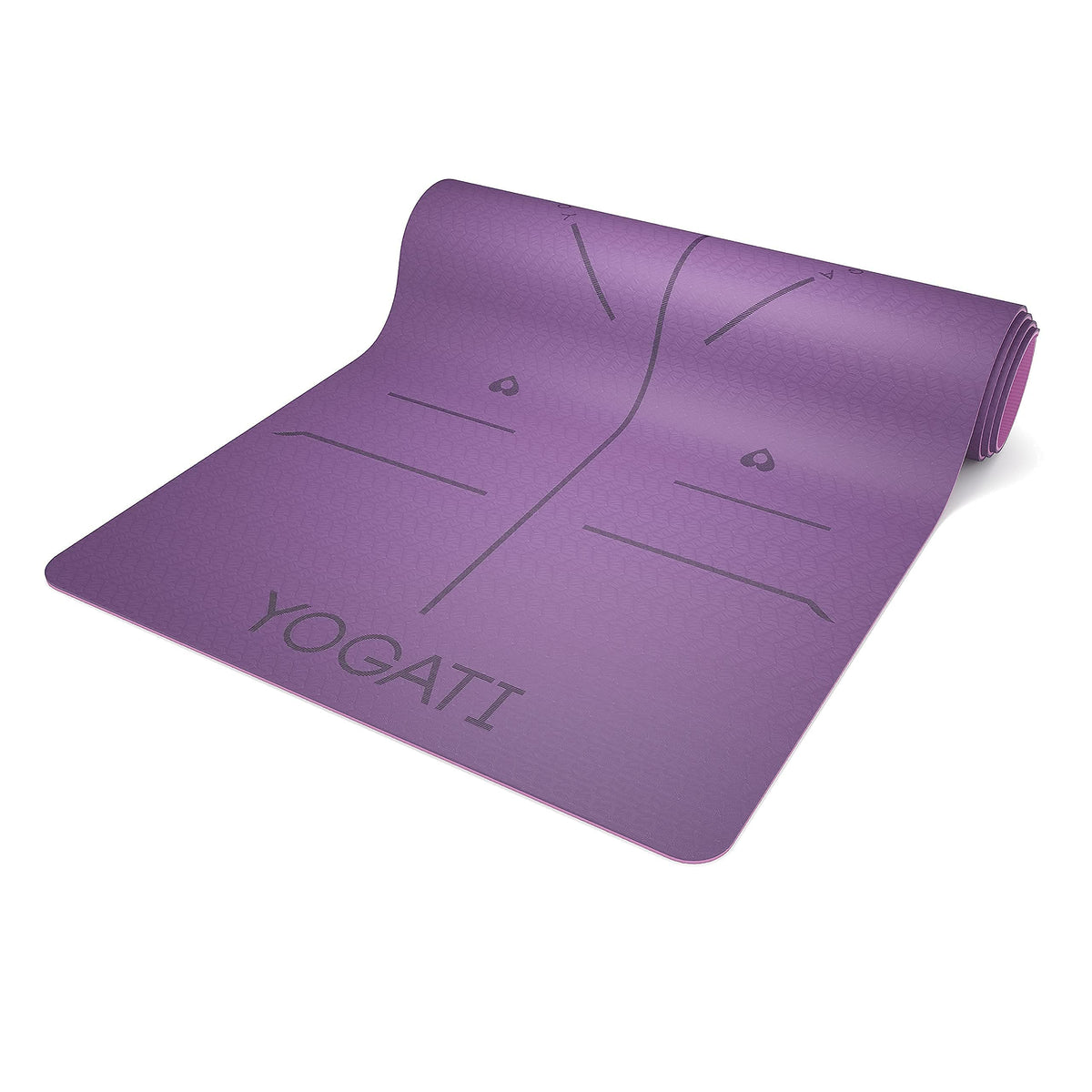 Yoga Mat with Alignment Lines. Exercise mat with carry strap. Pilates mats for yoga or Fitness. Non slip Workout Mat. Thick Yoga Mats for women and men. Gym mats for home. Yoga matt thick (Purple)