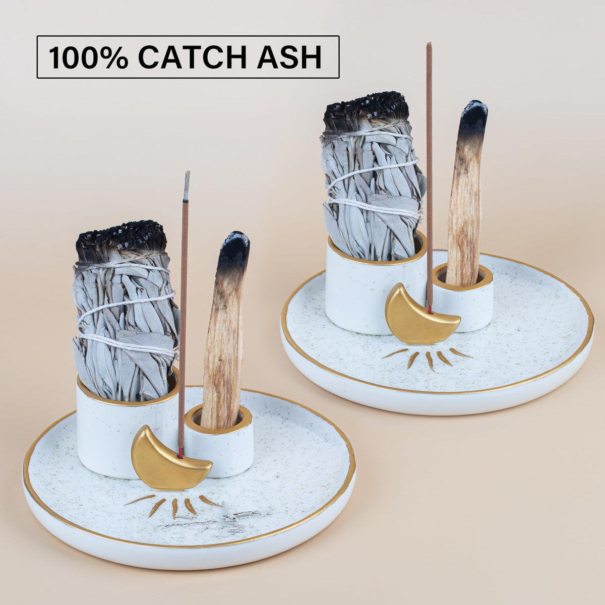 Multifunction Incense and Candle Holder for Burning Sage (Gold)
