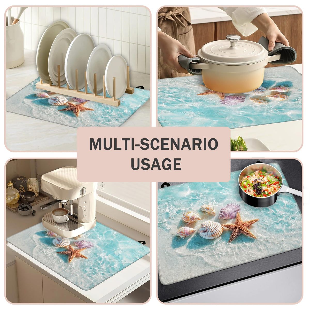 Multi Design Silicone Stove Cover for Glass (Beach Sand Seashells)