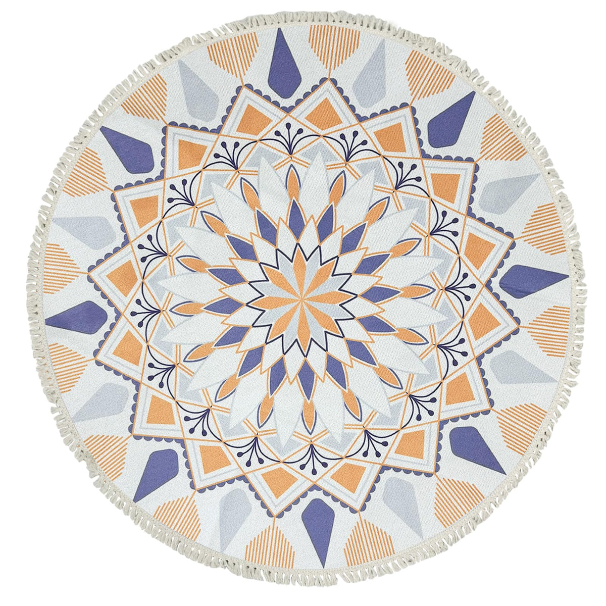 Boho Round Bedroom Rug 4Ft Floral Mandala Floor Mat for Entryway (Blue/Orange / 4' (Round))