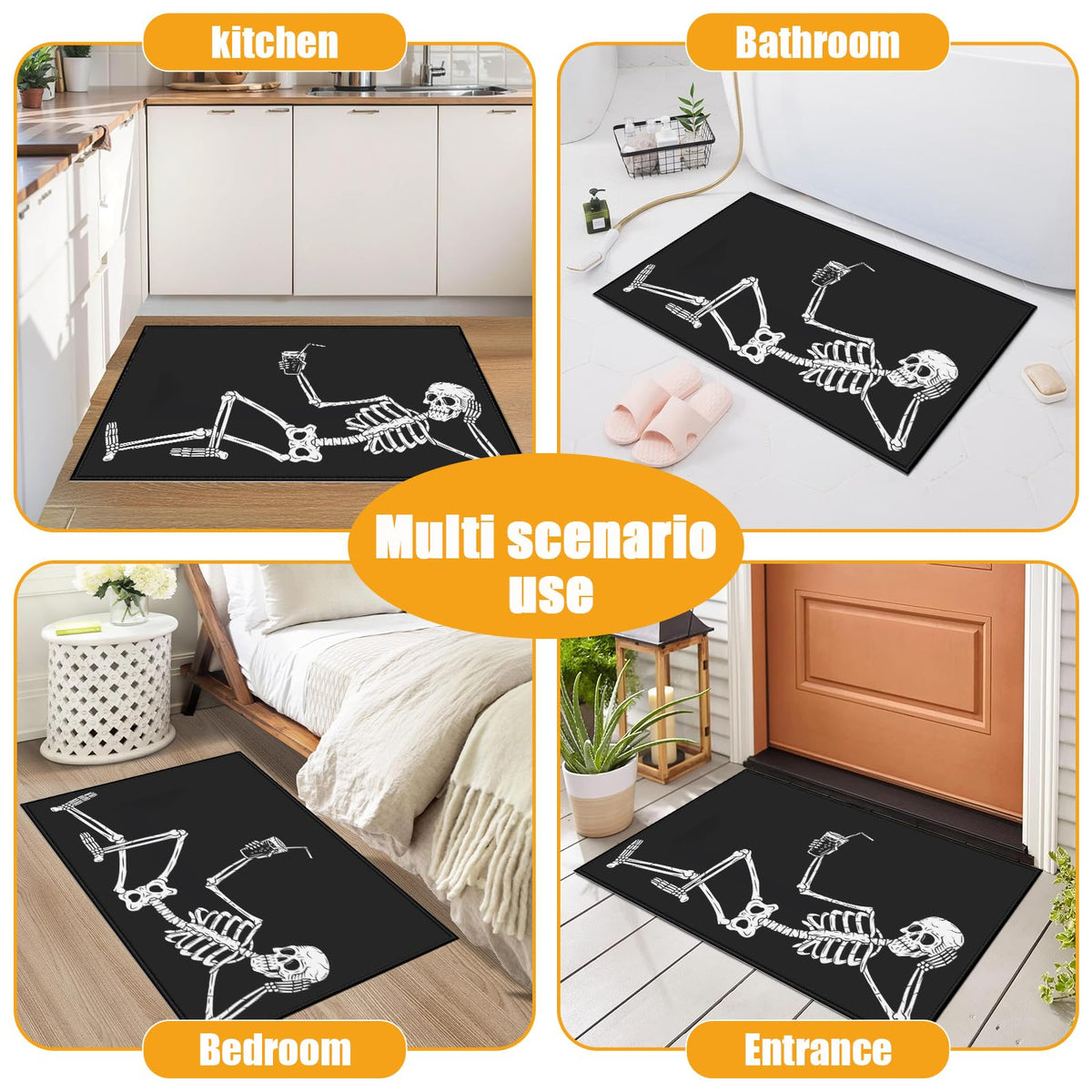 Funny Skeleton Bath Mat for Bathroom (Funny Skull)