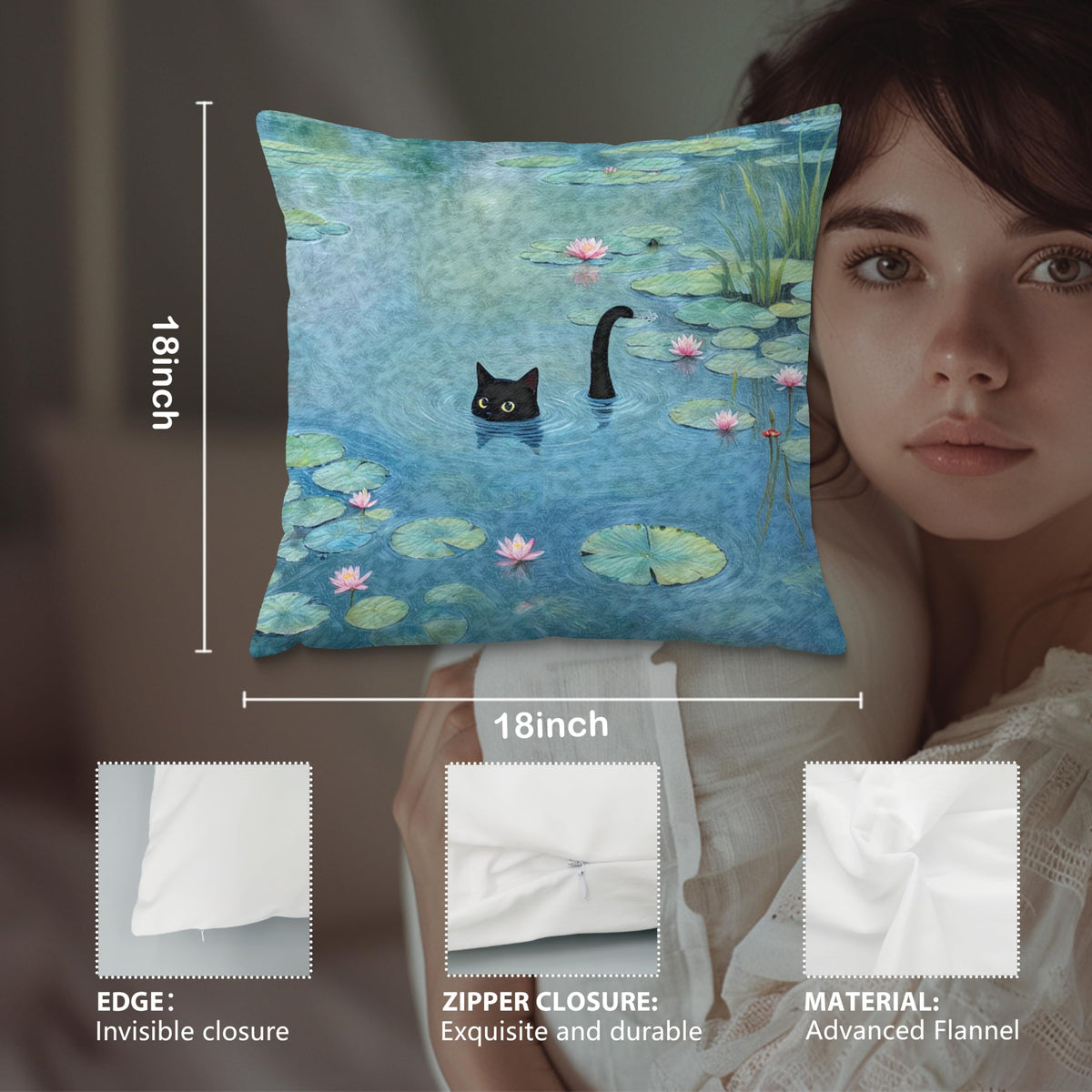 Black Cat Art Painting Throw Pillow Covers 18x18 (Style02)