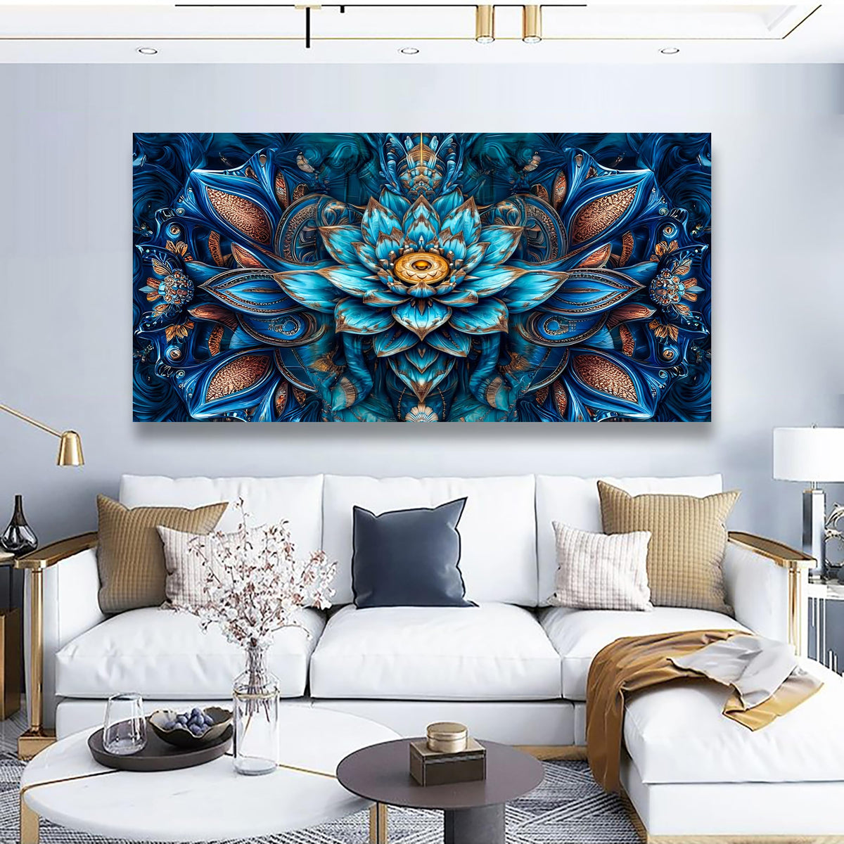 Blue Abstract Wall Art Bedroom Wall Decor Living Room (40"L x 20"W / Country House)