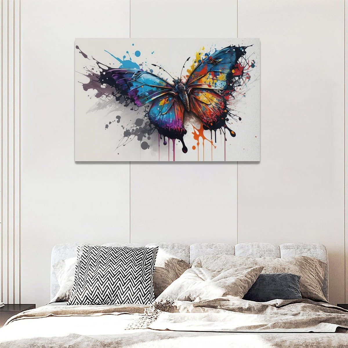 Butterfly Wall Art Colorful Butterfly Pictures Wall Decor Canvas Print Painting Home Decoration Artwork For Living Room Office Bedroom Bathroom Framed 16"X24" (24"L x 16"W / Butterfly)