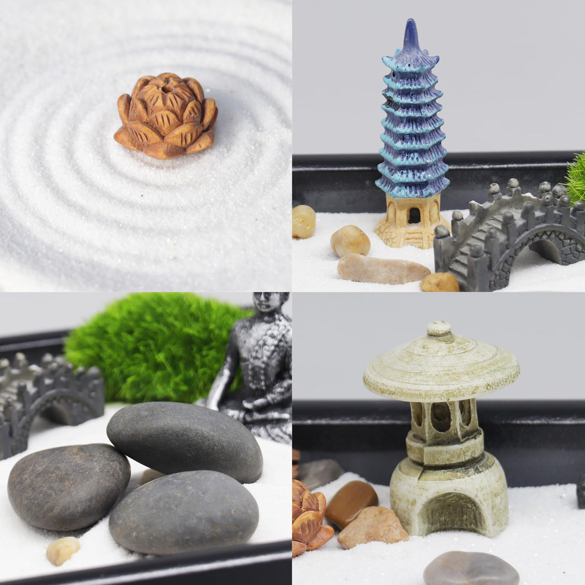Zen Garden Kit for Desk Japanese Sand Box Meditation Office Decor (Black)