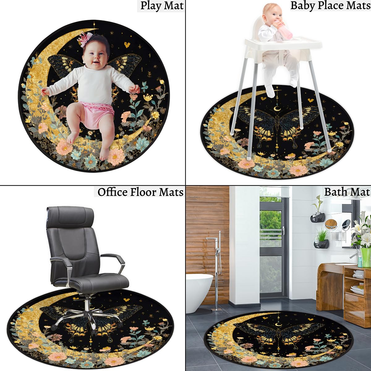 5 Ft Golden Moon Round Rug Circle Area Rugs Circular Door Mat for Indoor (Color44 / 5'3" (Round))