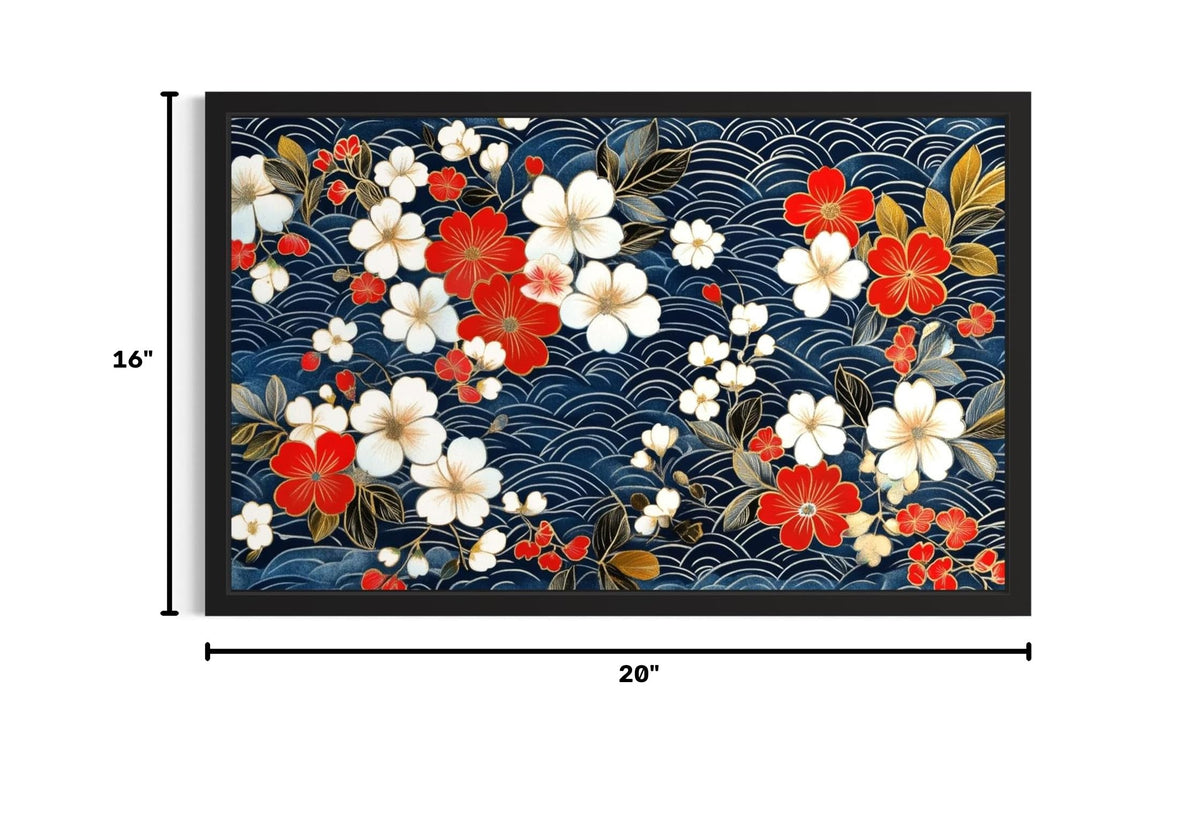 Japanese Flower Pattern UnFramed Wall Art Print Poster (Japanese Flower Pattern / 20"L x 16"W)