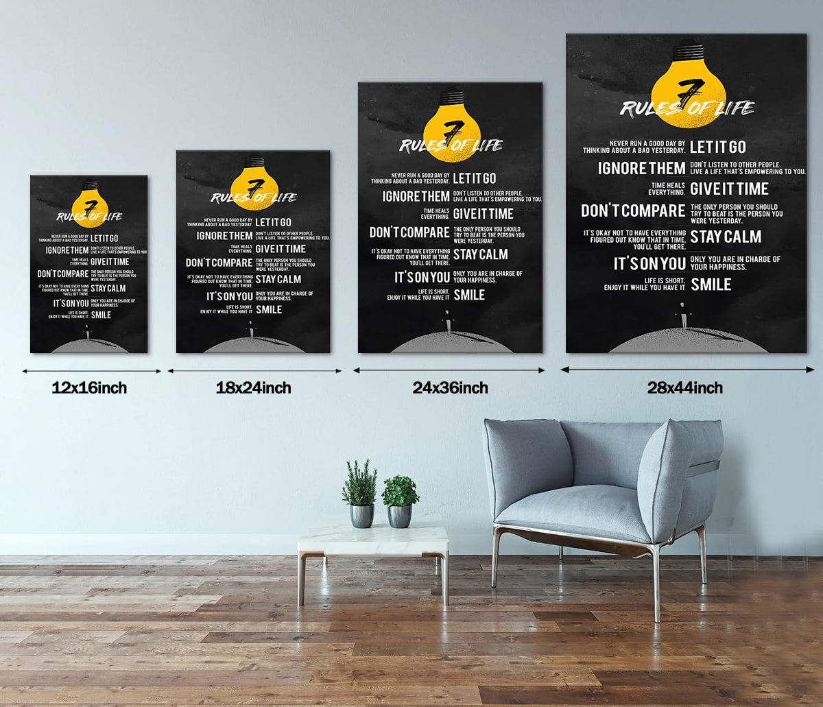 Hope Inspirational Canvas Print Motivational Quote Wall Art 7 Rules of Life Wisdom Checklist to Hang Framed Canvas Artwork for Living Room Bedroom Office Classroom Ready to Hang (Style_20 / 44"L x 28"W)