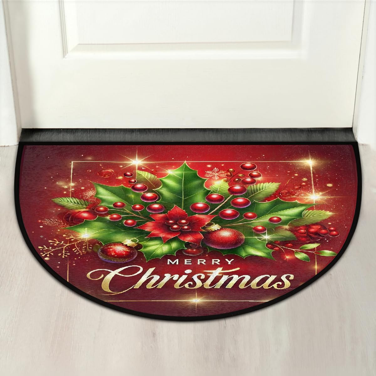 Christmas Half Round Doormat Non Slip Semi Circle Rug Outdoor Welcome Mat (Z-110)