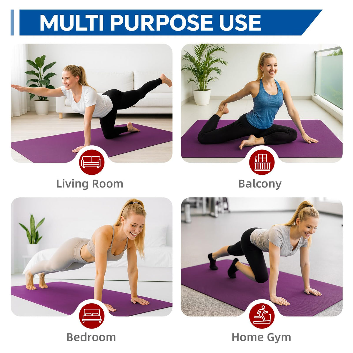 Extra Large Yoga Mat 6'x4' (Purple / 72" x 48" x 0.25")