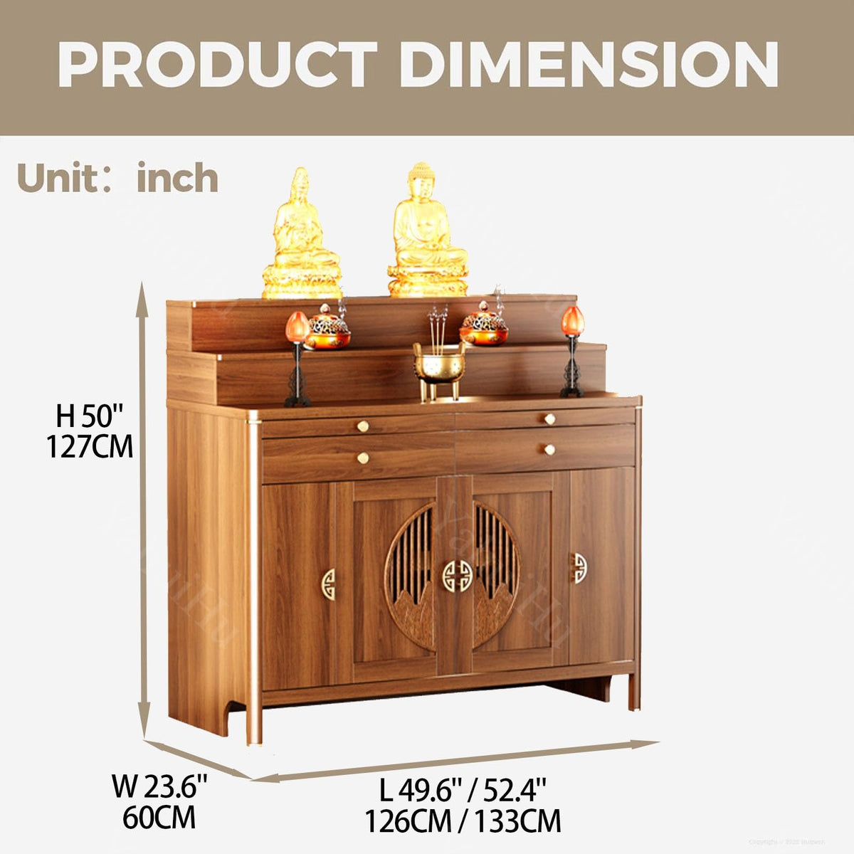 Personal Shrine Altar Table (Cherry / 49.6"Lx23.6"Wx50"H)