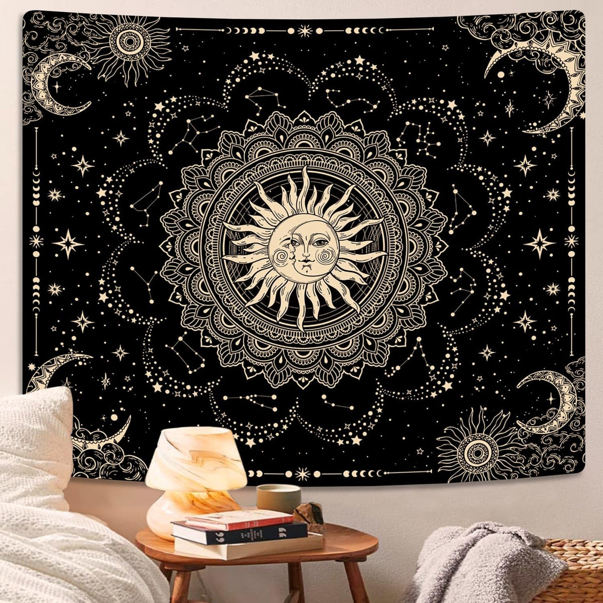 Sun and Moon Tapestry (Black Golden / 59"L x 51"W)