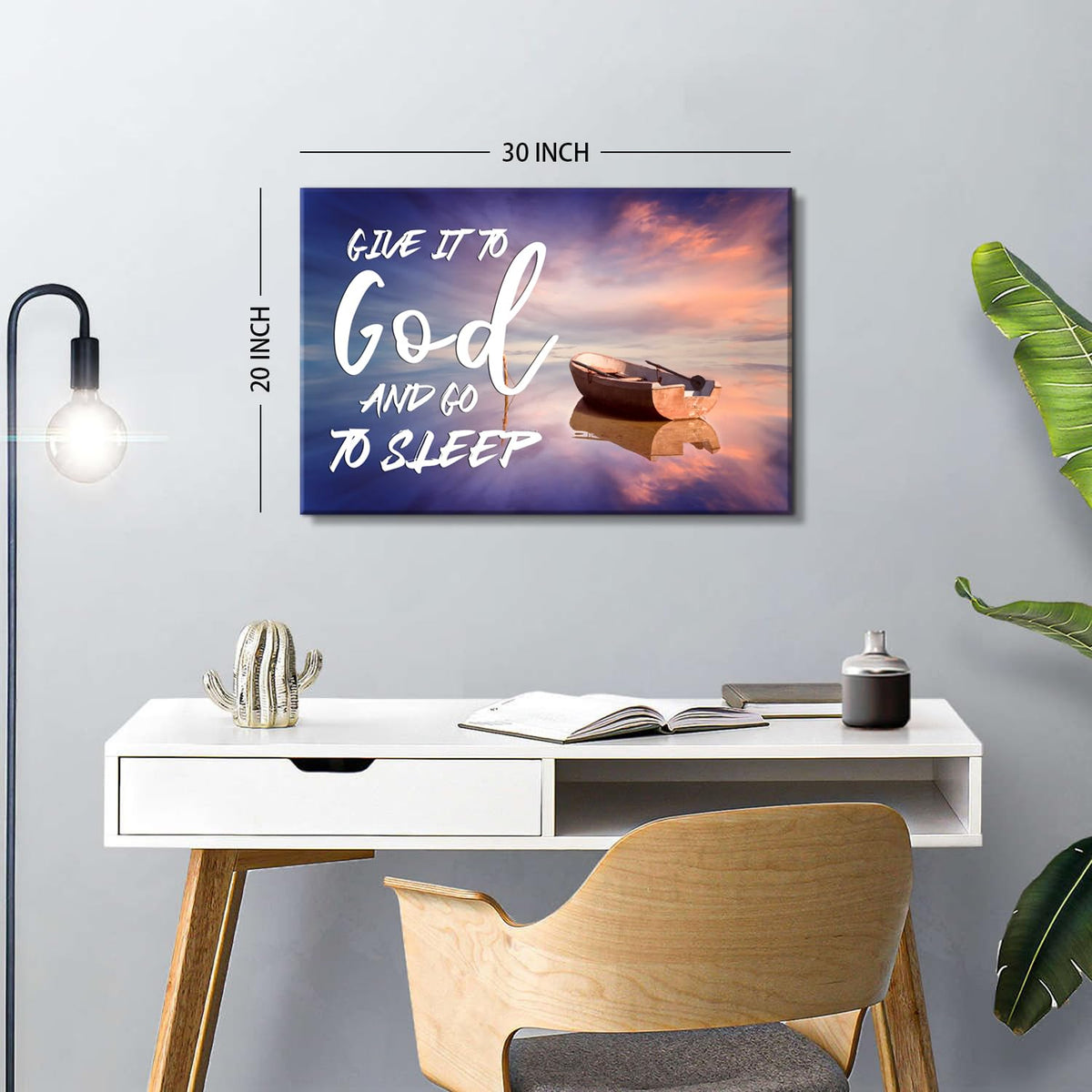 Give it to God and Go to Sleep Sign Wall Decor Master Bedroom Above Bed Christian Wall Art Beach Picture for Living Room Home Decorations Scripture Canvas Painting Wood Framed Modern Artwork 20x30'' (30"L x 20"W / God)