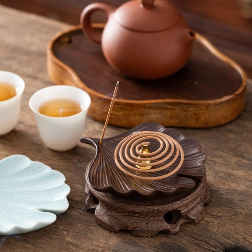 Handmade Ceramic Incense Burner Holder (Ancient-style - Bodhi Leaves)