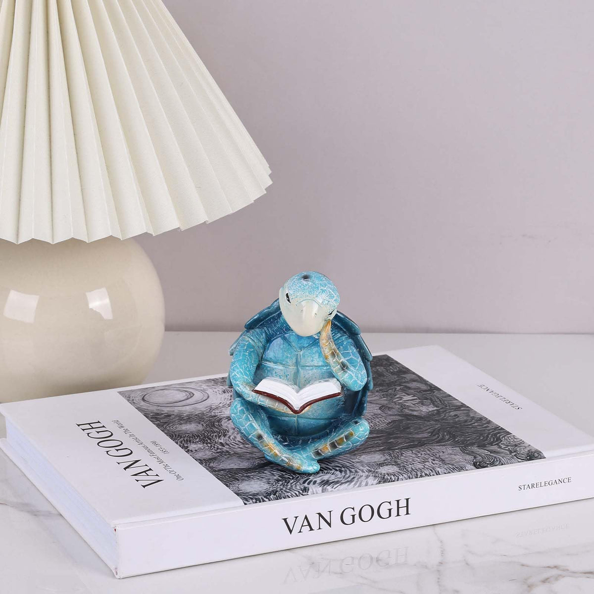 Resin Reading Sea Turtle Figurine (Navy Blue)