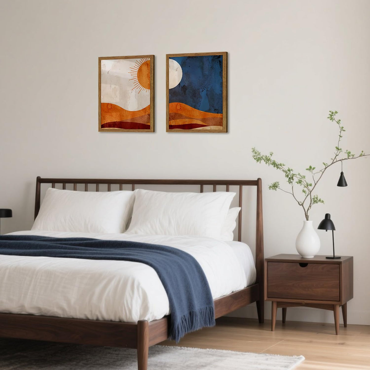 Framed Boho Sun and Moon Canvas Wall Art Set of 2 (Sun and Moon / 24"L x 16"W)