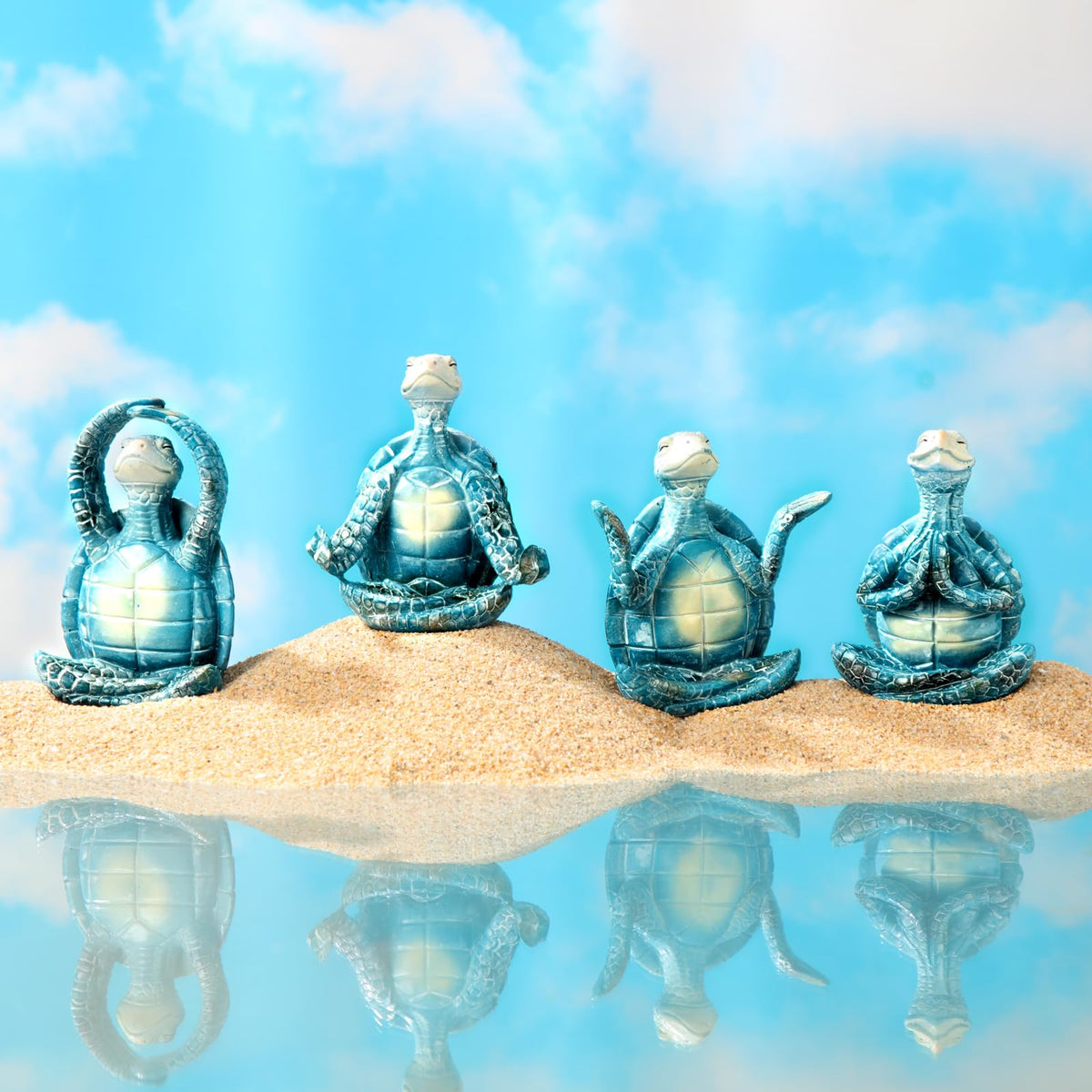 4 Pcs Sea Turtle Figurines Resin Meditation Yoga Statue Gift (Fashion)