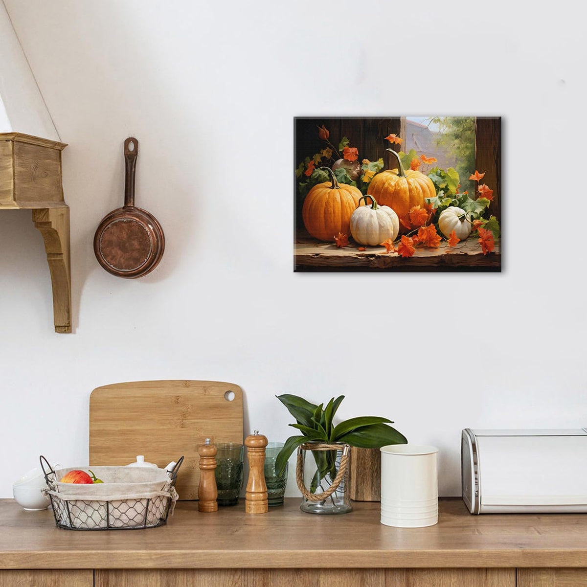 Fall Pumpkin Canvas Wall Art Autumn Themed Maple Leaf Pictures Halloween Kitchen Wall Decor Rustic Farmhouse Thanksgiving Prints Framed Modern Artwork for Living Room Bedroom Home Decorations 12x16 (16"L x 12"W / pumpkin)