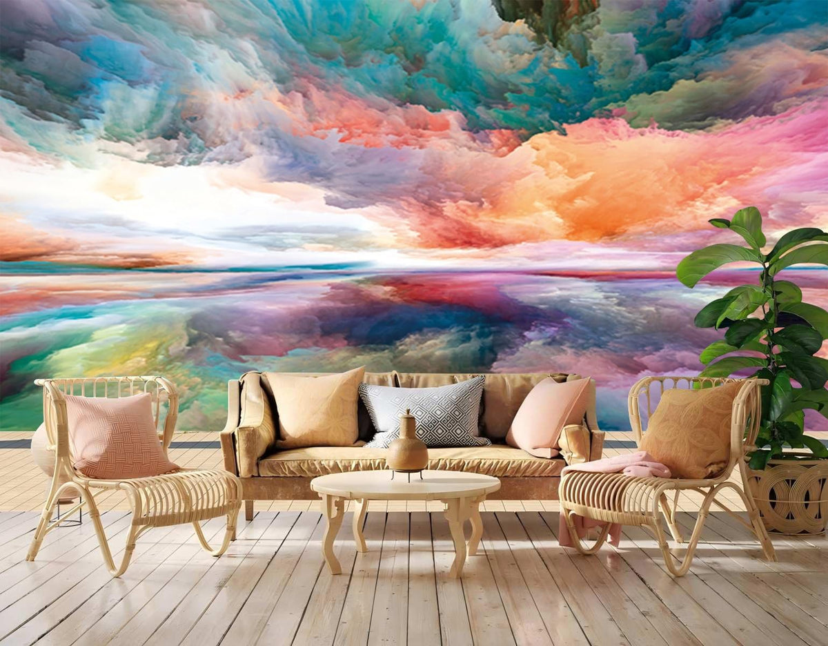 Peel and Stick Wall Mural Wallpaper Clouds 136"×96" Decor G22 (G22 / 136" x 96")
