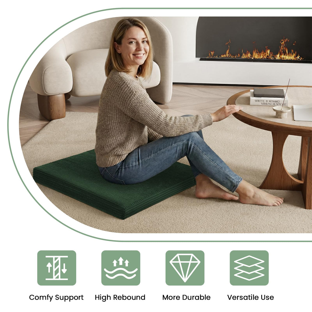 Meditation Cushion (Green / 24X24X2 Inch)