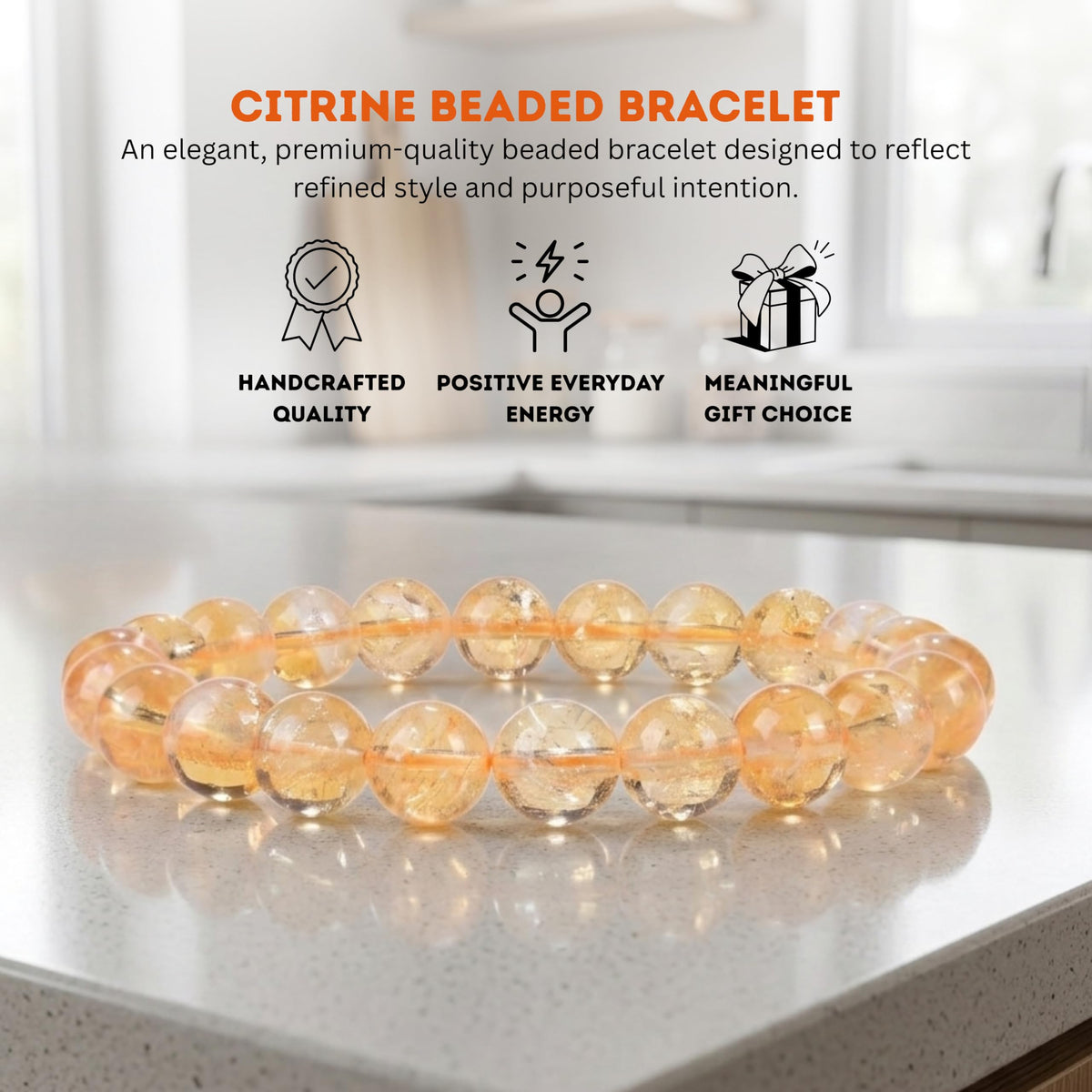 Citrine Bracelet 8mm Beaded Bracelet (Citrine / Large)