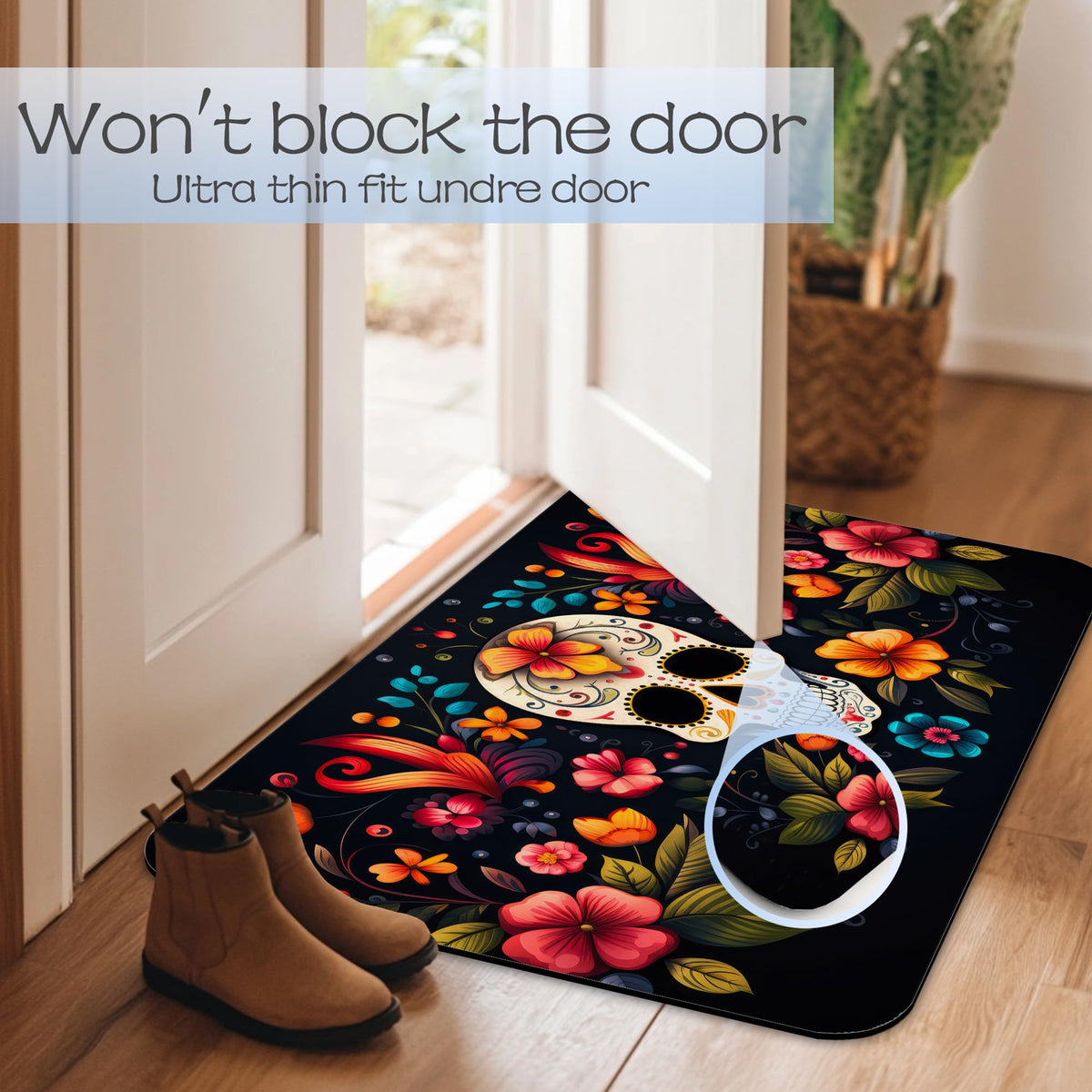 Skull Flowers Bathroom Mat (Skull Flowers)
