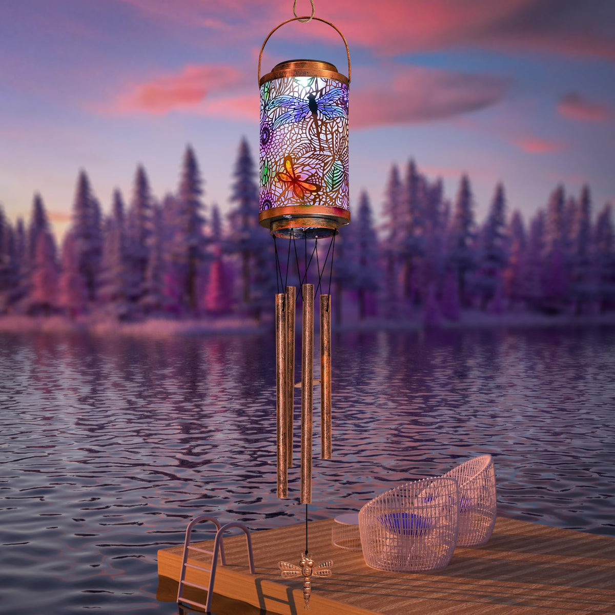 Dragonfly Solar Lights Wind Chimes for Outside