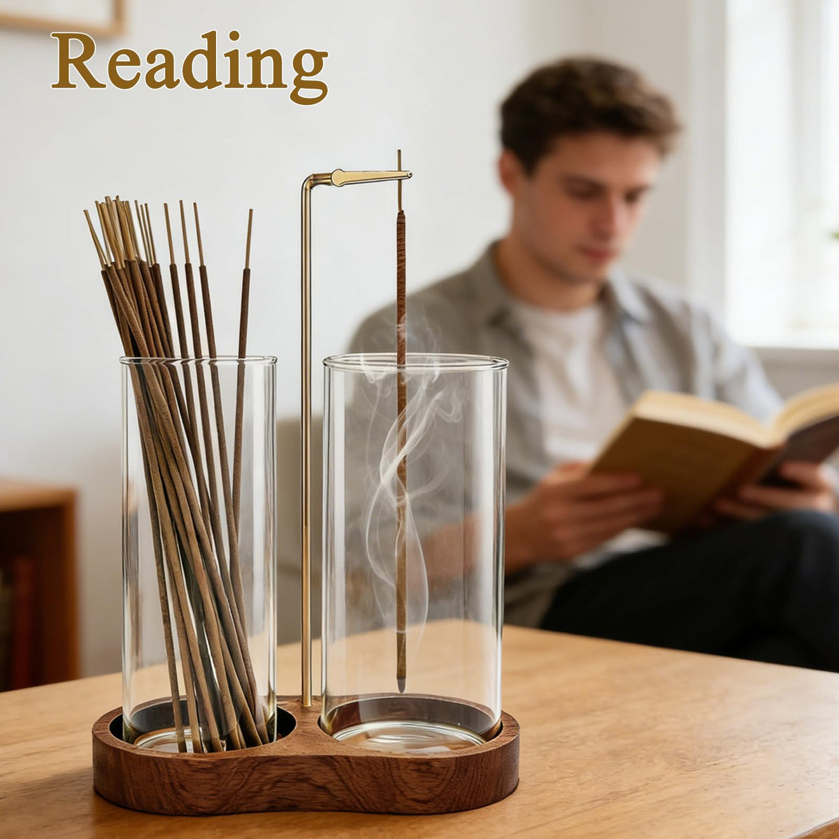 Incense Holder (2 in 1 Wooden Elliptical / Two Glass)