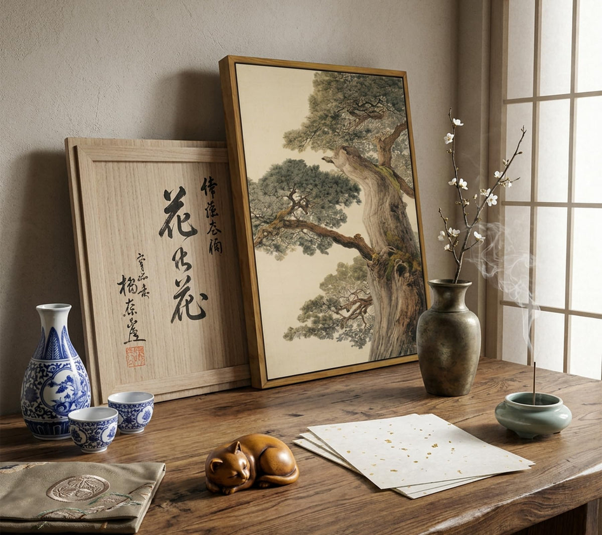 Floating Framed Vintage Japanese Tree Canvas Wall Art (Japanese trees / 16L"x12W")