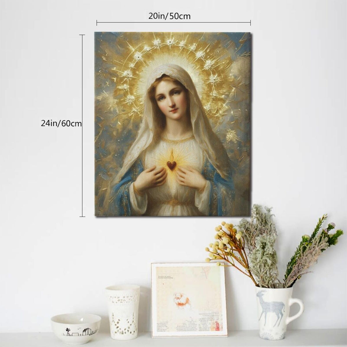 Christian Virgin Mary Wall Art Mary Mother Of God Jesus Canvas Wall Decor Catholic Pictures Christ Paintings Prints Religious Bible Artwork Framed Decorations For Church Prayer Room Bathroom Bedroom Living Room Gifts 20" x 24" (Mary / 24"L x 20"W)